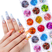 12 kotak/set Payet Seni Kuku Daun Maple Laser Musim Gugur Stiker Kuku Glitter Warna-warni Aksesori Kuku DIY