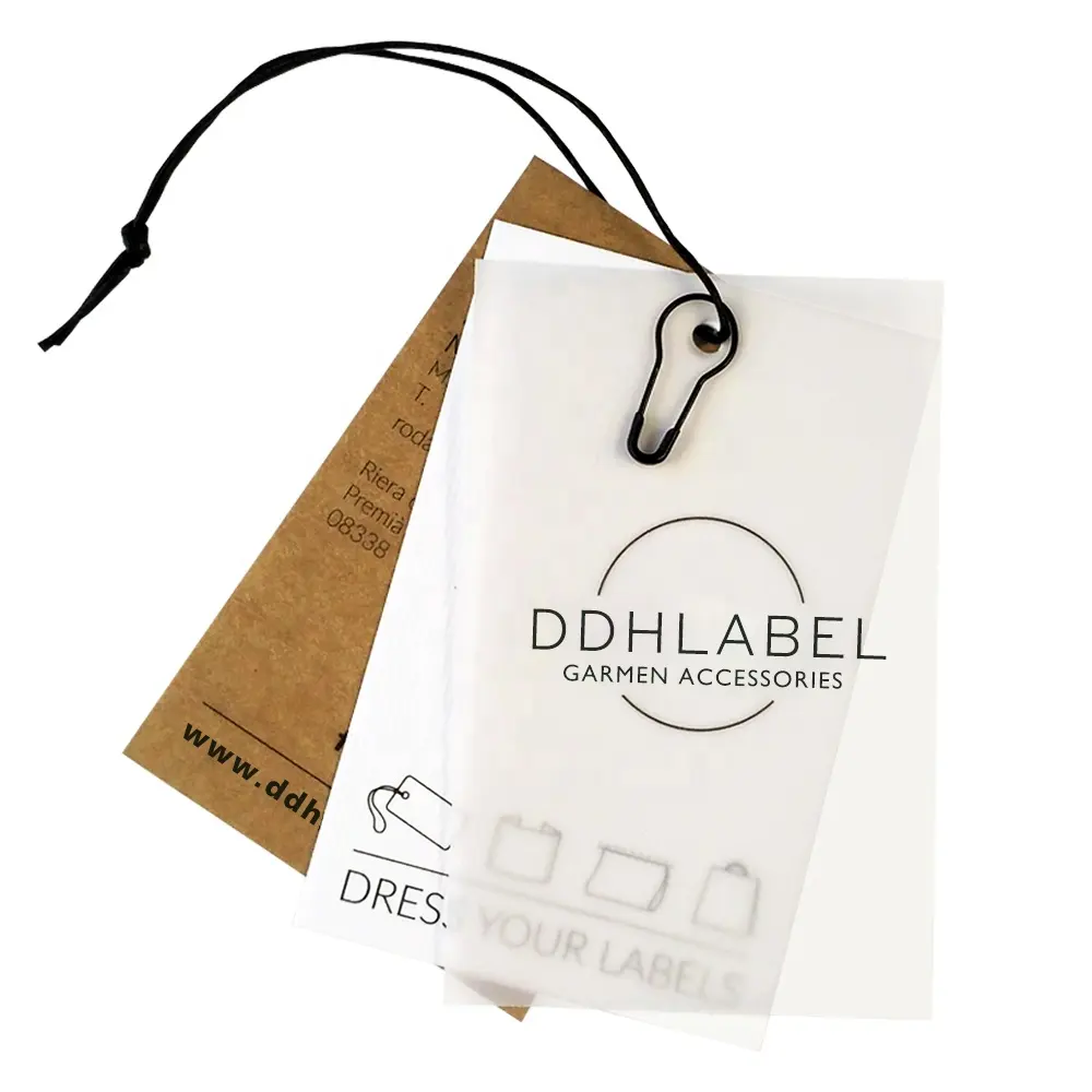 Individuell bedruckte logo klar pvc hängen tags, kleidungs stück, luxus schwingen tags, set string pin, papier kleidung tags, design