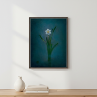 Peinture à l'huile impressionniste peinte à la main, motif narcisse bleu unique, sur toile de lin, réaliste, écologique, décoration florale pour hôtel et salon, sur bois