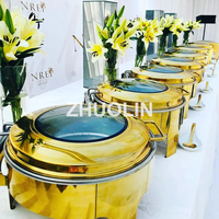 African golden deluxe round designed chaffy dish de lux avec fenetr buffet catering inox food warmers chafing dish