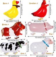 Lot de ballons brillants en forme d'animaux de la ferme, colorés et mignons, design dessin animé, décoration gonflable, poulet, canard, cochon, mouton