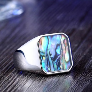 맞춤형 스테인리스 천연 조개 인장 반지 실버 골드 사각형 전복 껍질 반지 남녀 공용 - Product Image 1