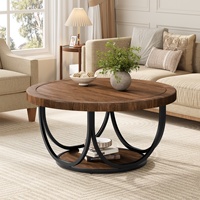 Table basse ronde industrielle de 31,5 pouces à 2 niveaux avec structure métallique, table d'appoint centrale, mobilier de salon pour hôtel, bureau, café