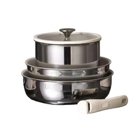 Ensemble de casseroles en acier inoxydable antiadhésif avec poignée amovible en céramique, comprenant une poêle, une casserole à lait, une marmite à soupe, 5 pièces, compatible four et cuisinière à induction