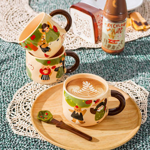 Taza de Cerámica Hecha a Mano con Diseño de Árbol de Manzana, con Tapa y Cuchara, de Alta Calidad, Reutilizable, en Caja de Regalo, para Café y <span class=keywords><strong>Desayuno</strong></span> - Product Image 3