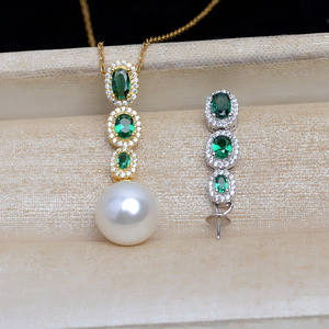 Pendentif en argent S925 avec zircon vert, perle DIY, plateau d'accessoires 7-13, pendentif de tête JG5271, composants vides pour bijoux - Product Image 4