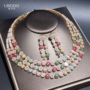 Ensemble collier et boucles d'oreilles de luxe multicolores en zircone cubique, bijoux de mariage pour femmes, accessoires de mode, cadeau - Product Image 2