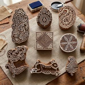 Blocs d'impression en bois faits à la main pour la textile et l'impression au bloc, marque India Arts Palace, origine Inde, Art & Objets de collection - Product Image 2