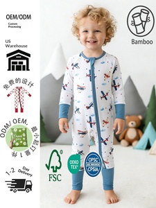 Pijamas de bebé de viscosa de bambú con estampado personalizado, ropa de bambú con cremallera y <span class=keywords><strong>pies</strong></span> cubiertos, transpirable, venta al por mayor, caja sorpresa - Product Image 2