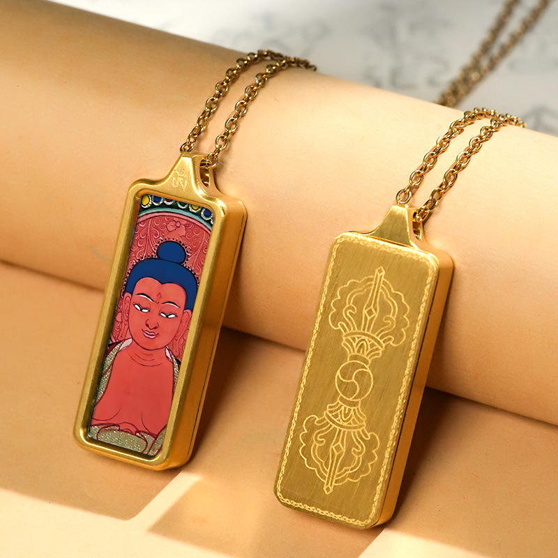 Buddhism Jewelry Tibetan Thangka Pendant Stainless Steel Green