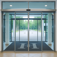 Porte coulissante double automatique en verre moderne de luxe |   Cadre en alliage d'aluminium, sécurité, fermeture douce, moteur DC sans balais, villas, écoles
