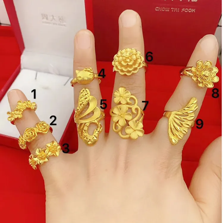 Messing überzogen Dickes Gold Öffnung Retro Weiblicher Ring Vietnam esisch Gold Braut Großer Blumen ring Langlebiger Farb schmuck