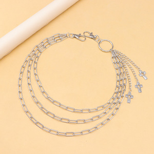 yueli <b>Cross</b> Pants Chain Tibetan <b>Silver</b> Double <b>Ring</b> Hip Hop Waist Chain Casual Denim Accessories - Product Image 4