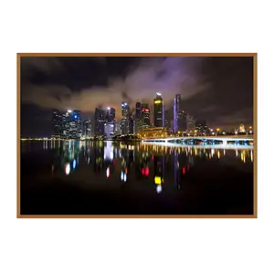 Modern City Night Scene Painting Picture Poster Canvas Print Artwork With Inner Frame