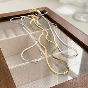 S925 Pure <b>Silver</b> Woven <b>Necklace</b> <b>Simple</b> Elegant Niche Design Light Luxury Medieval Vintage Hollow Plain Fashionable Sweater Chain - Product Image 1