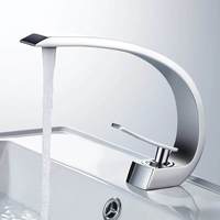 Grifo de Lavabo Moderno con Válvula de Disco Cerámica, Acabado Cromado, Monomando, Cascada, Mezclador de Agua Fría/Caliente para Lavabo de Baño