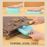 Boîte à lunch pliable carrée en silicone de qualité alimentaire, compatible micro-ondes, plateau repas de camping/boîte bento, boîte de conservation pour réfrigérateur