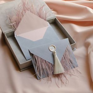 Enveloppe de luxe personnalisée avec fermeture à plumes, perles, écologique, pour cadeau, Saint-Valentin, anniversaire, <span class=keywords><strong>mariage</strong></span>, Thanksgiving, avec logo estampé et doublure - Product Image 5