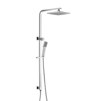 Colonne de douche murale moderne en chrome poli brillant avec pommeau de douche carré effet pluie et douchette à main