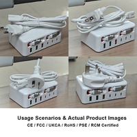 Adaptateur de chargeur mural USB rétractable HNT 120W GaN 8 ports avec câble double IOS+Type-C de 2,3 pieds pour iPhone Pixel 16 Galaxy