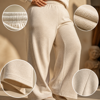 Pantalon de survêtement d'hiver personnalisé haut de gamme en molleton épais couleur avoine pour femme grande taille, coupe large, longueur cheville, double face, élastique