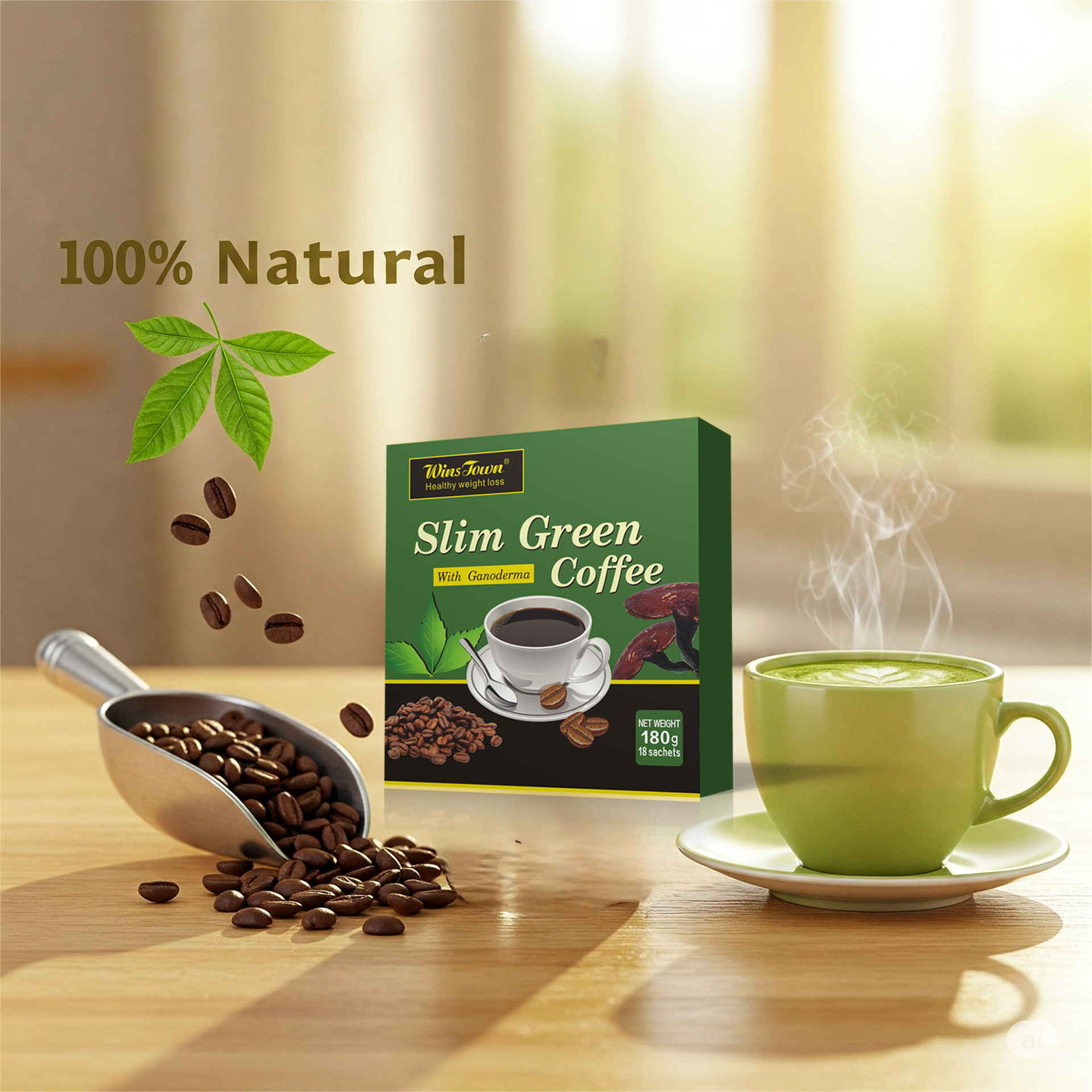 Тщательно подобранный растворимый кофейный порошок OEM Slim Green Arabica Bean, упакованный в мешок