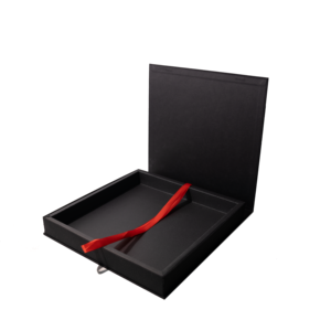 Sang Trọng Màu Đen Từ Cứng Nhắc Hộp Quà Tặng Với Ruy Băng Màu Đỏ Kéo Thanh Lịch Giấy Bao Bì Hộp Cho Biểu Tượng Tùy Chỉnh In Ấn Trình bày - Product Image 1