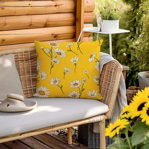 RABUSOFA été extérieur 18x18 pouces jaune coussins ensemble 2 marguerites housse de coussin décorations décor à la maison canapé canapé vacances - Product Image 2