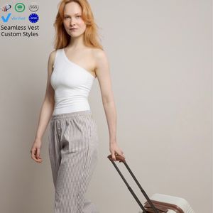 맞춤형 로고 여름 심플 슬래시 넥 민소매 섹시 여성 민소매 원숄더 운동 조끼 요가 크롭탑 - Product Image 1