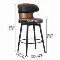 Tabouret de bar moderne en cuir PU avec grand siège rembourré et pivotant pour la cuisine, la salle à manger, le bar - Hauteur du siège 55 cm