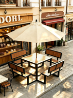 Ensemble table et chaises carrées monobloc d'extérieur, design minimaliste moderne, mobilier en fer et acier au carbone étanche et mobile pour cours.