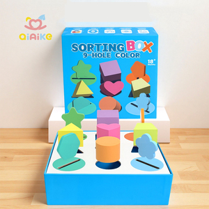 CPC CE giocattoli per bambini vendita calda forma geometrica in legno e <span class=keywords><strong>colori</strong></span> di smistamento giocattolo educativo apprendimento personalizzato forma Montessori Sort Box - Product Image 1