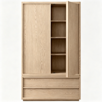 Armoire en bois de chêne massif à 2 portes et 2 tiroirs, sans poignées, style nordique minimaliste, pour chambre à coucher, appartement, hôtel, usage domestique