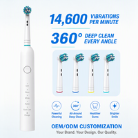 Brosse à dents électrique rotative portable 5 vitesses 360 degrés avec poils doux Type-C Nettoyage en profondeur ultrasonique IPX7 Affichage LED