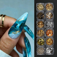 12 boîtes de paillettes dorées argentées en aluminium irrégulières, copeaux de papier métallisé, sequins pour décoration de manucure