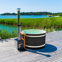 Hachillspa 7 personnes Bain à remous au bois Doublure en acrylique en bois massif Chauffage extérieur alimenté par prise modèle HT10 pour la thérapie par la chaleur en plein air