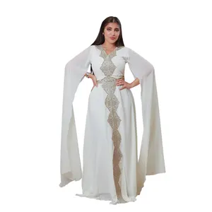 Gaun malam mutiara sifon musim panas, pakaian wanita Muslim Dubai dengan sabuk