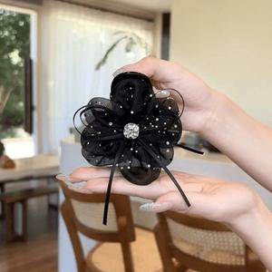 Élégante pince à cheveux en maille avec nœud et strass, style coréen, fleurs, pinces à cheveux pour femmes et filles - Product Image 4