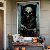 Bannière de fenêtre d'Halloween, affiche de fenêtre effrayante squelette zombie, design toile d'araignée sinistre, décoration murale de vacances pour porche et fenêtre de maison