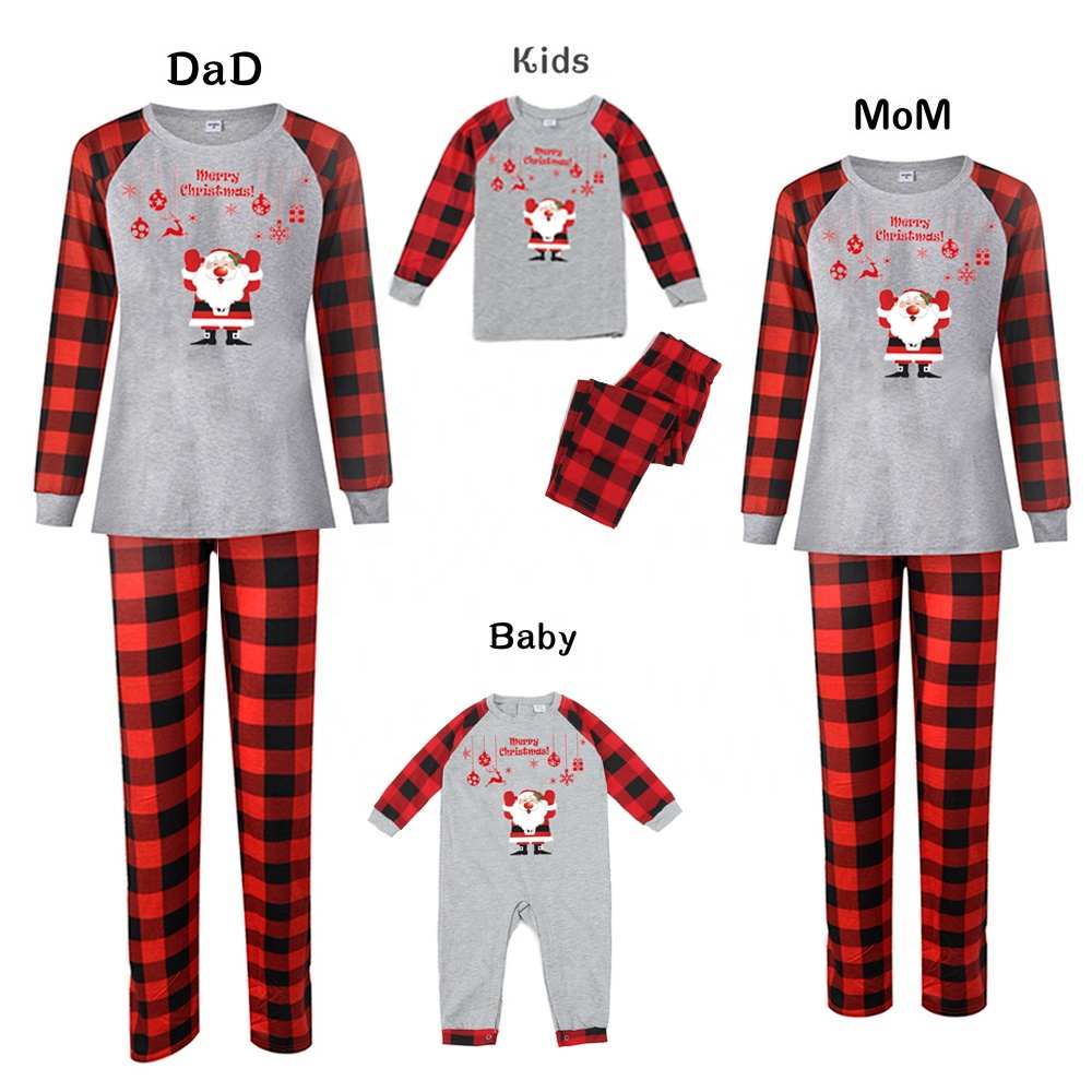 2021 New Style Santa Claus Printing Family Sleepwear Lovely Christmas Adults Kids and Baby Cotton Pajamas Sets