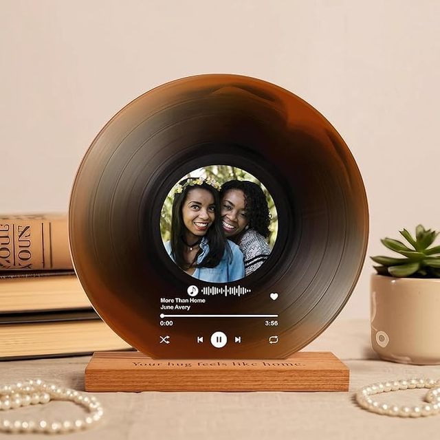 Modern Eco-friendly Personalized Warm Brown Vinyl Record Photo Custom Acrylic Song Plaque Unique Display Rack Anniversary