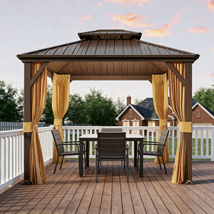 Gazebo permanent à double <span class=keywords><strong>toit</strong></span> rigide en aluminium avec moustiquaire et parois latérales pour l'intimité, structure métallique, 14' x 24' - Product Image 3