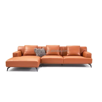Italienisches Minimalistisches L-förmiges Ledersofa mit Chaiselongue
