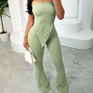 Ensemble <span class=keywords><strong>pantalon</strong></span> et haut asymétrique <span class=keywords><strong>taille</strong></span> <span class=keywords><strong>haute</strong></span> coupe ajustée pour femme – Populaire - Product Image 3