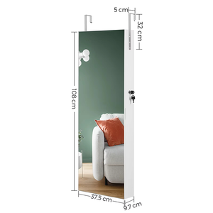Wall Mounted Full <strong>Mirror</strong> <strong>Jewellery</strong> Armoire White Lockable Jewelry <strong>Cabinet</strong> with Full Length <strong>Mirror</strong> - Product Image 4