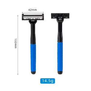 Pearlmax Quality Japan Stainless Steel Rubber Handle Disposable 3 Blades Safety Razor Shaving With Lubricating Strip