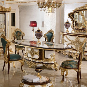 Set di <span class=keywords><strong>Tavolo</strong></span> e Sedie di Lusso per Sala da Pranzo con Cornice Intagliata a Mano, Decorazioni in <span class=keywords><strong>Foglia</strong></span> d'<span class=keywords><strong>Oro</strong></span> e Mobili Dipinti a Mano - Product Image 5