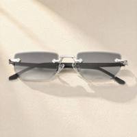 Lunettes de soleil de luxe de marque, design vintage, sans monture, carrées, dégradées grises, pour femmes, verres en nylon UV400, métal de qualité supérieure, pour hommes