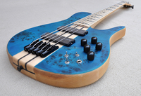 Guitare basse électrique Flyoung Musical Instruments bleu mat 5 cordes avec manche traversant le corps