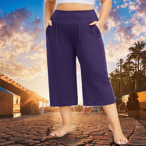 Pantalon de yoga plissé pour femme, taille haute croisée, coupe large, décontracté, doux et confortable, avec poches, taille élastique, grande taille, pour l'été - Product Image 2